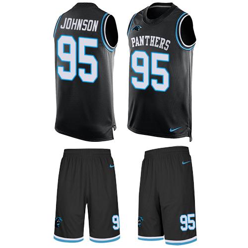 Nike Panthers #95 Charles Johnson Black Team Color Men's Stitched NFL Limited Tank Top Suit Jersey - Click Image to Close